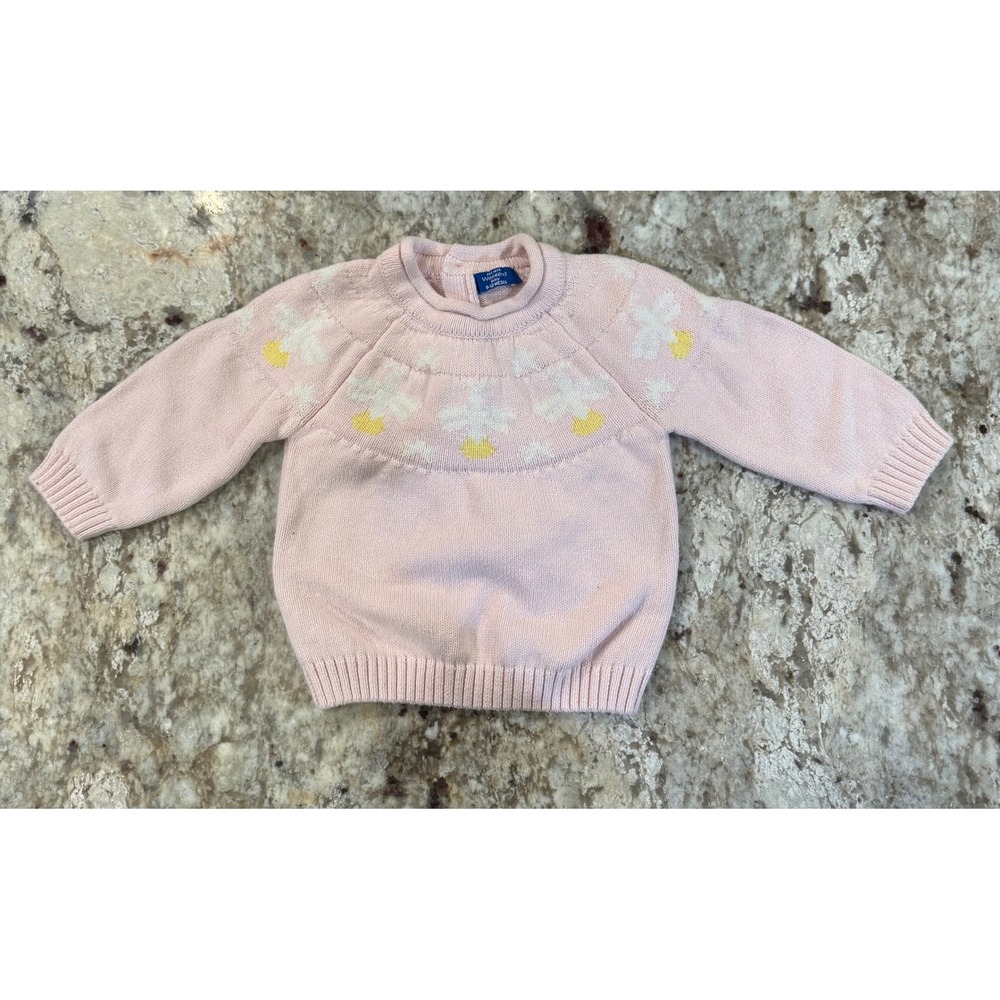 Weekend Baby Pink Floral Intarsia Knit Sweater 9-12 Months Back Button Pullover